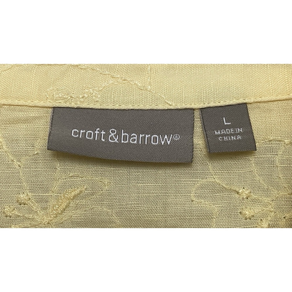Womans Button Up Shirt Sz Large Linen Blend 3/4 sleeve Embroidered Butter Yellow - Picture 7 of 7